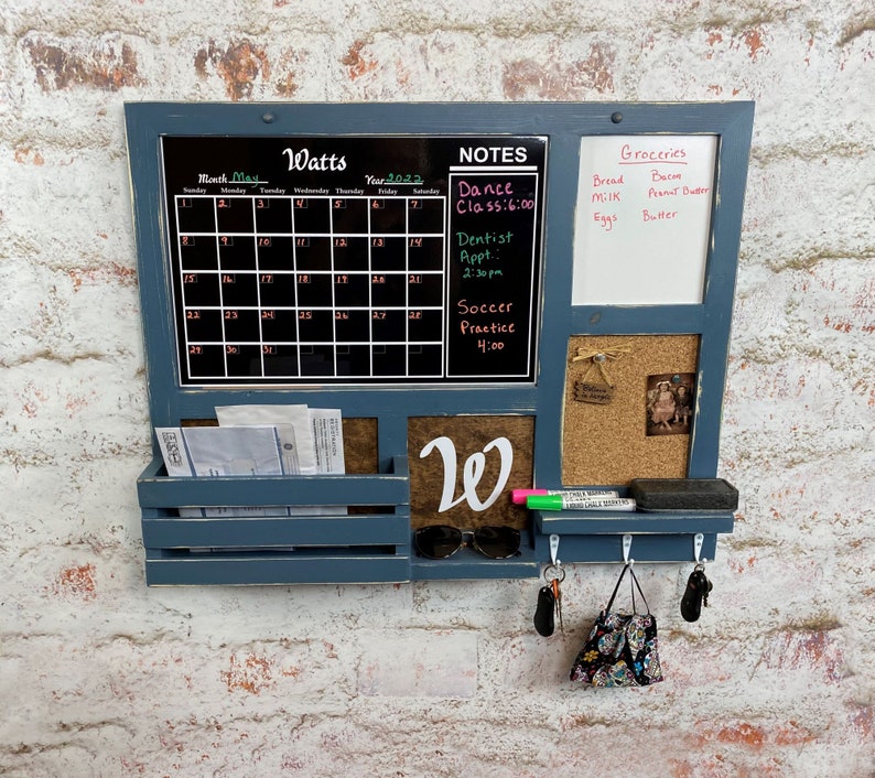 All-in-One, Liquid Chalk/Dry Erase Calendar, Cork Board, Dry Erase Board, Kitchen Organizer, Message Board, Command Center, Smoky Blue image 2