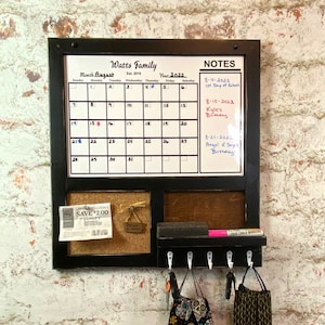 Personalized Mini, Liquid Chalk/Dry Erase Calendar with Notes, Cork Board, Organizer/Command Center, Your Choice Color, Finish and Hooks
