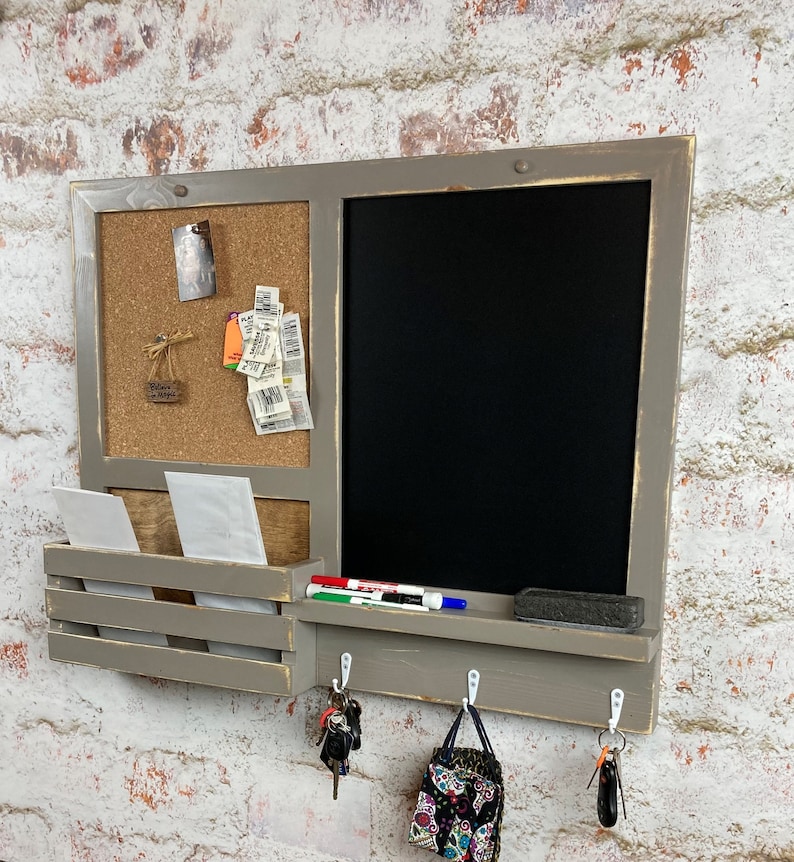 3 Hook Chalk/cork Board Kitchen Organizer Bulletin Board Etsy