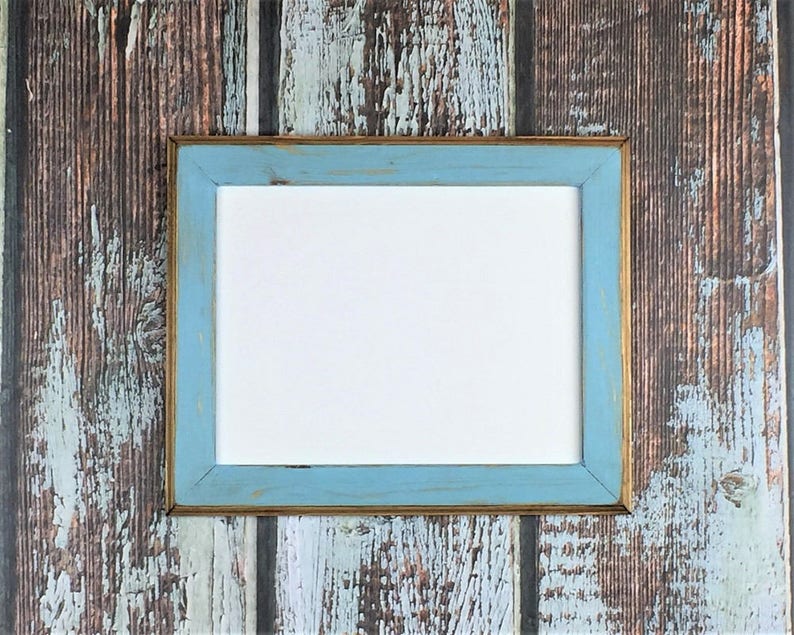 8.5 x 11 Wooden Picture Frame, Baby Blue, Rustic Weathered Style With Routed Edges, Rustic Home Decor. Rustic Wood Frames, Rustic Frames image 1