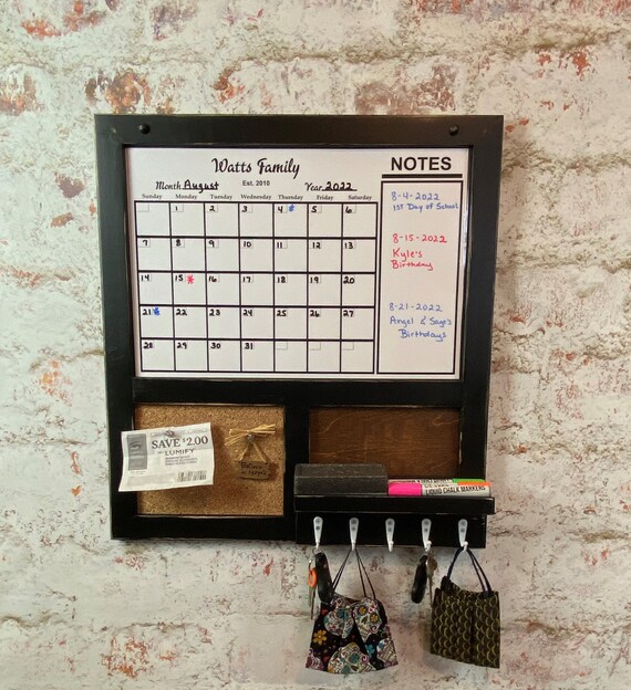 Personalized Dry Erase Chalkboard Calendar Small OR Large Size Framed  Family Command Center Organizer Horizontal 