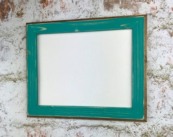 8 x 10 Turquoise Weathered Style Picture Frame With Routed Edges, Wooden Frame, Rustic Home Decor, Rustic Frame, Rustic Wood Frames