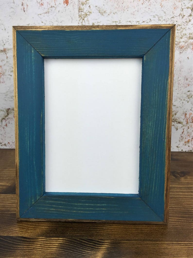 5 x 7 Picture Frame, Teal Rustic Weathered Style With Routed Edges, Home Decor, Rustic Home Decor, Rustic Frames, Rustic Wood, Wooden Frames image 2