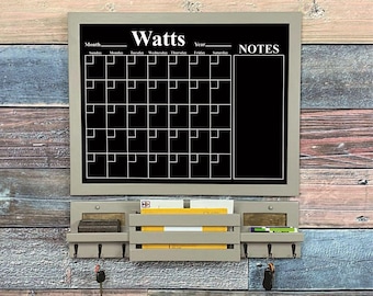 Personalized Wall Calendar, Mail Holder with Shelves and 6 Key Hooks, Magnetic or Non Magnetic Choice, You Choose Color Finish and Hooks