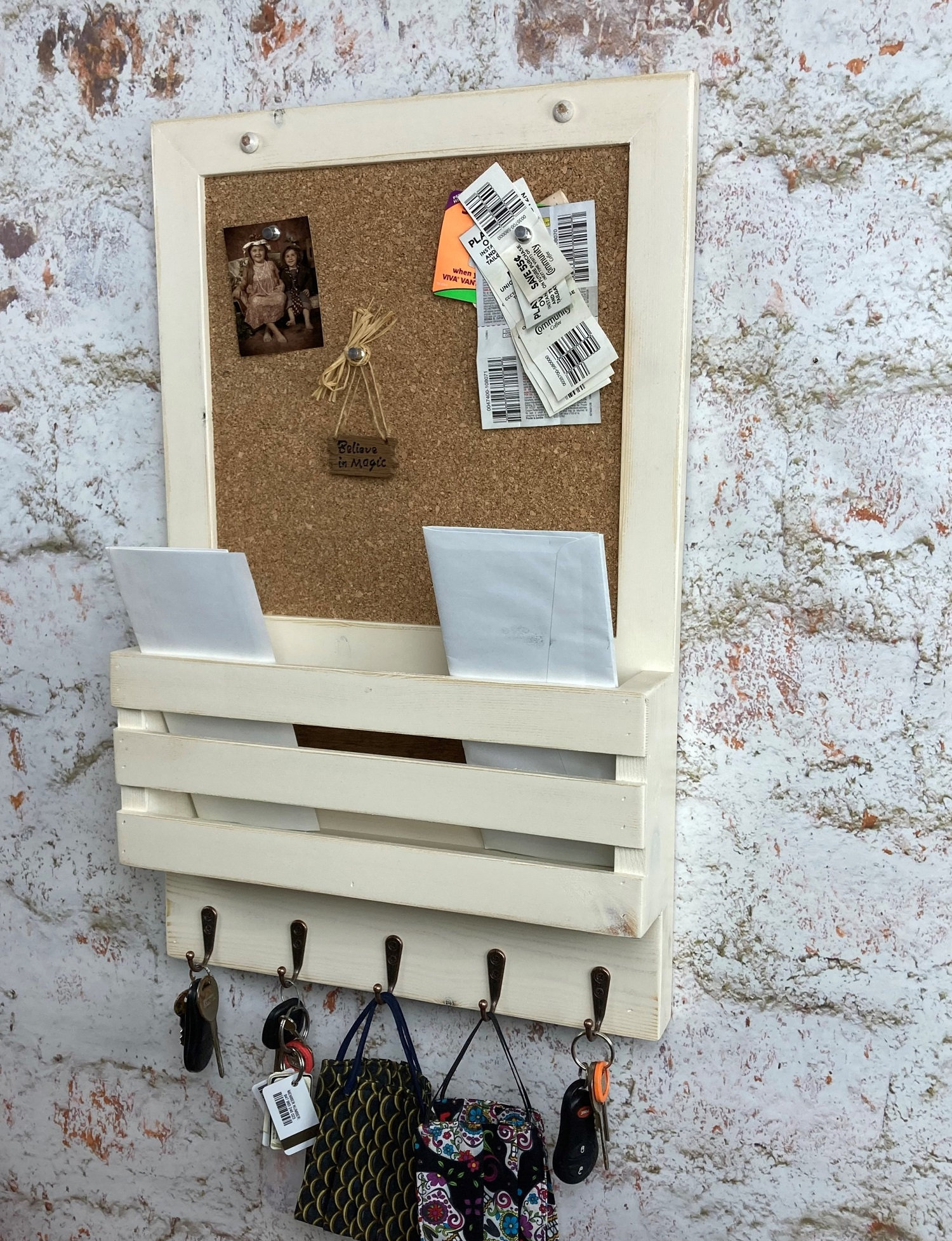 Cork Board Kitchen office Organizer Bulletin Board Mail Holder 5 Key Hooks Command Center Your Choice of Color Finish and Hooks Etsy