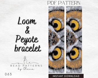 Owl Eyes Bead Pattern – Loom & Peyote Bracelet Design – Realistic Animal Eyes with Miyuki Delica 11/0 – PDF Beading Chart – Instant Download