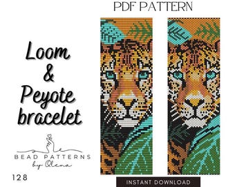 Wild Jungle Leopard Gesicht Armband Muster - 2-Pack Loom & Peyote PDF Designs für mutige Perlenarbeiten