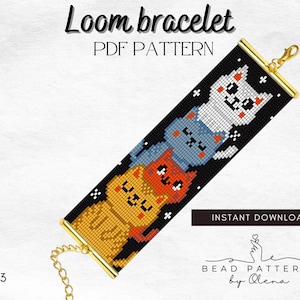 Cute Cats Loom Bracelet Pattern – Colorful Stack of Cats Beading Design – Miyuki Delica PDF, Funny Bead Loom Pattern for Cat Lovers