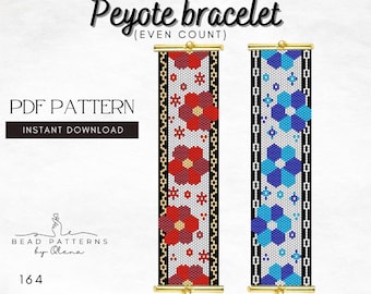 Peyote Bracelet Pattern PDF - Floral Bead Bracelet Design - Even Count Peyote - Instant Download