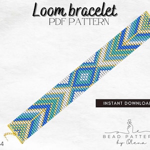Western Style Loom Bead Bracelet Pattern PDF, Turquoise, Blue & Gold Geometric Beading Chart, Instant Download