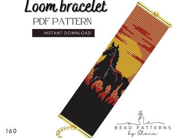 Sunset Horse Loom Bracelet Pattern - Wild Black Mustang Silhouette Bead Loom Design PDF - Western Jewelry DIY - Instant Download