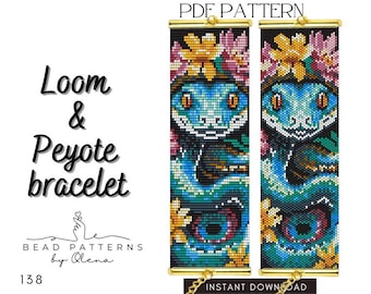 Schlangen Armband Muster PDF - Loom and Peyote Beadwork Muster - Serpent Beadwork Design - Miyuki Delica - Instant Download