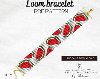 Watermelon Bead Loom Bracelet Pattern, Cute Summer Fruit Design, Easy Seed Beading PDF Chart, Instant Download,  Miyuki Delika 11/0