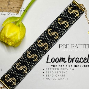 Mönster för armband med dollarteckenpärlor i PDF-format | Enkel pärlvävning för nybörjare | Miyuki Delica 11/0 | DIY-armbandsdesign | Direkt nedladdning