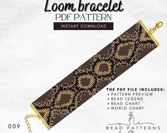 Snake Skin Bead Loom Bracelet Pattern PDF, Animal Print Beading Design, Neutral Brown and Black Loom Bracelet DIY Pattern, Miyuki Delica