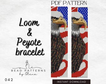 Weißkopfseeadler Perlenarmband Muster - Peyote & Webstuhl Design mit Amerikanischer Flagge - USA Paterischen Perlenschmuck PDF - Instant Download