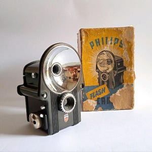 Vintage 1950 Phillips Flash Camera NOS | Netherlands Bakelite Collectible, Original Box, Retro Photography Prop, Antique Decor, Authentic