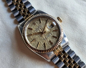 Rolex Datejust 16013 Linen Dial Two Tone 36mm Gold Fluted Bezel Vintage 1979
