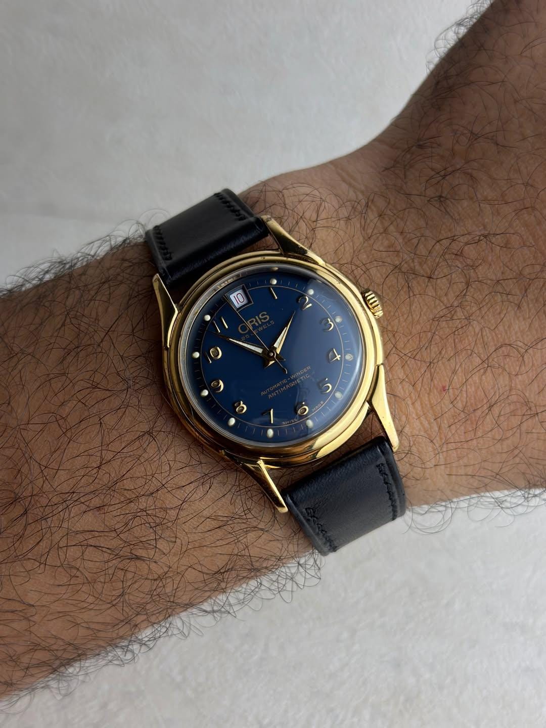 Oris 7317 Blue Dial Gold 35mm Automatic Vintage Watch 12 O  display picture 3