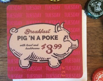 PIG 'N A POKE - Souvenir Drink Coaster Beermat - Original Design by Lisa Was Here, The Coaster Gal