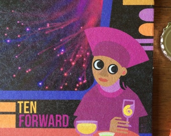 TEN FORWARD LOUNGE - Souvenir Beermat Drink Coaster - Original Design by Lisa Was Here, The Coaster Gal
