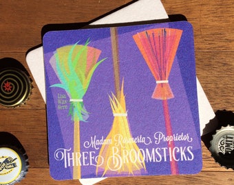 THREE BROOMSTICKS - Souvenir Drink Coaster Beermat - Original Design by Lisa Was Here, The Coaster Gal