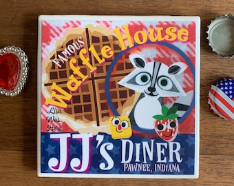 JJ'S DINER - Souvenir Drink Tile Coaster - Original Design by Lisa Was Here, The Coaster Gal