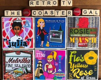RETRO TV CLASSICS Tile Coasters - Pick Your Favorites - Original Graphic Designs By Lisa Was Here