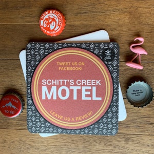 SCHITT'S CREEK MOTEL Souvenir Drink Coaster Design by Lisa Was Here, The Coaster Gal image 1