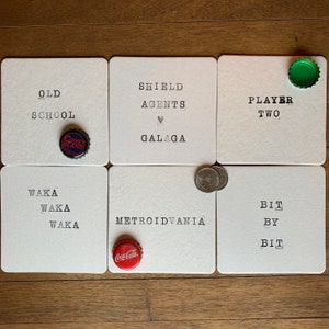 RETRO CLASSIC ARCADE Beermats Choisissez votre ensemble de 4 ou 6 sous-verres de boissons de jeux vidéo Designs graphiques originaux par LisaWasHere Set of Six