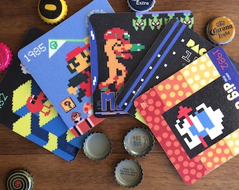 RETRO CLASSIC ARCADE Beermats - Pick Your Set of 4 or 6 Video Game Drink Coasters - Original Graphic Designs by LisaWasHere