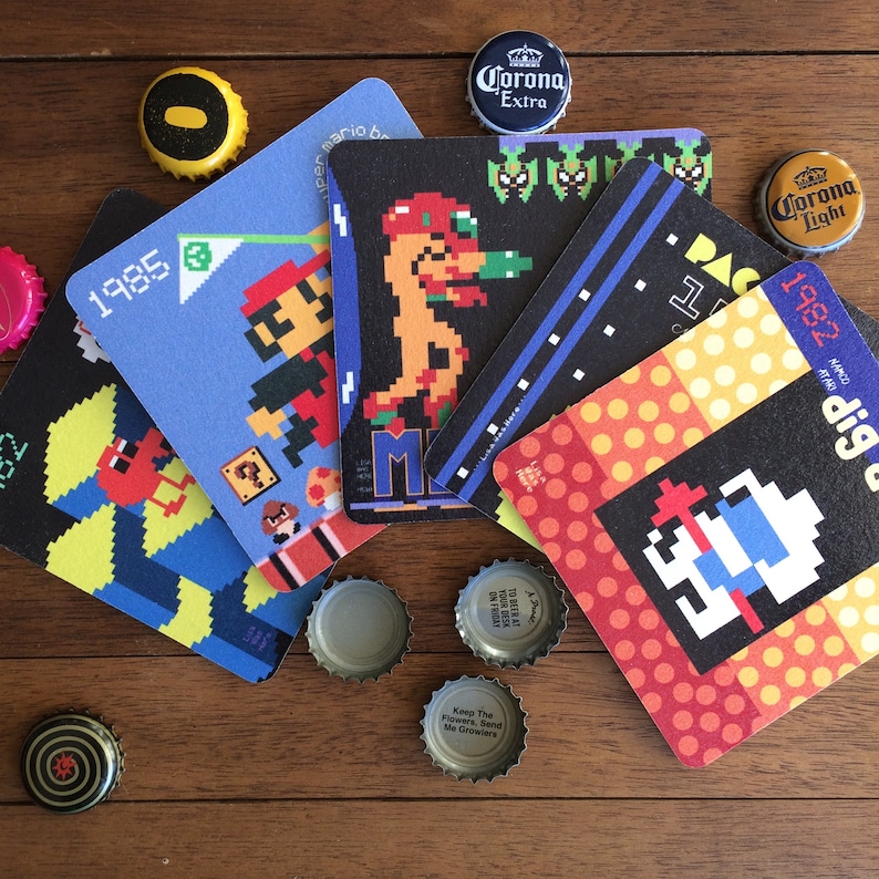 RETRO CLASSIC ARCADE Beermats Pick Your Set of 4 or 6 Video Game Drink Coasters Original Graphic Designs by LisaWasHere image 1