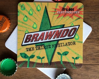 BRAWNDO - Souvenir Drink Coaster Beermat - Original Design by Lisa Was Here, the Coaster Gal