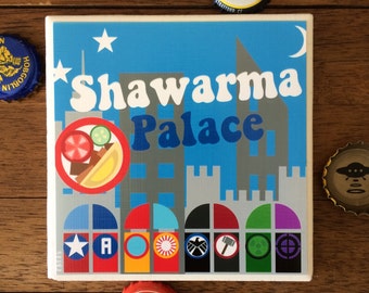 SHAWARMA PALACE - Souvenir Drink Tile Coaster - Original Graphic Design by Lisa Was Here, The Coaster Gal