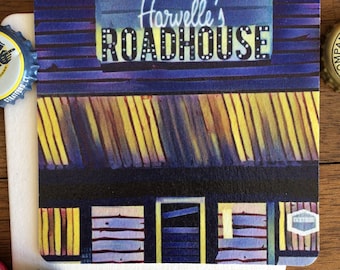 HARVELLE'S ROADHOUSE - Souvenir Beermat Drink Coaster - Original Graphic Design by Lisa Was Here, The Coaster Gal