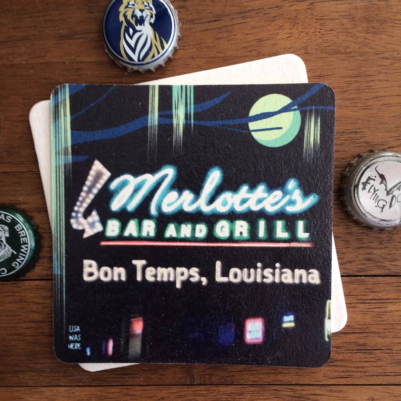 MERLOTTE'S BAR and GRILL Souvenir Drink Coaster Beermat Original Design by Lisa Was Here, The Coaster Gal image 1