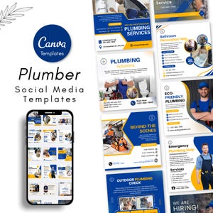 Sjablonen voor sociale media loodgieter - Canva-posts voor sanitair - bewerkbare ontwerpen (digitale download)