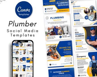 Plumber Social Media Templates - Plumbing Canva Posts - Editable Designs (Digital Download)