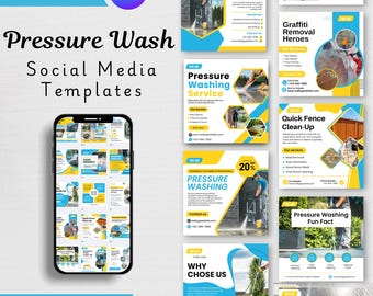 Pressure Wash Social Media Templates & Instagram Posts - Power Washing Marketing Posts Templates - Pressure Social Media