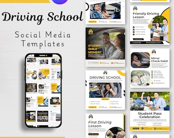 Driving School Social Media Templates - Driving Instructor Canva Posts - Editable Designs (Digital Download)