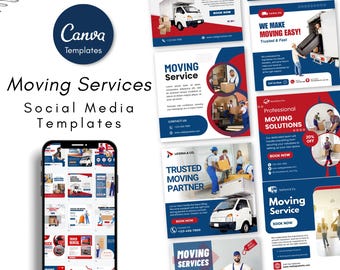 Moving Company Social Media Templates - Movers & Packers Canva Posts - Editable Designs (Digital Download)