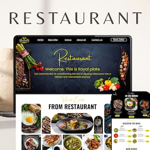 Plantilla para sitio web de restaurante: Diseño moderno de menú de comida en Canva (Descarga digital)