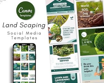 Plantillas para redes sociales y publicaciones de Instagram sobre paisajismo - Plantillas de marketing para el cuidado del césped - Redes sociales de jardinería