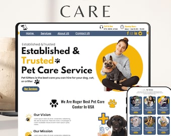 Mall för webbplats för husdjursvård - Hundpromenadermall Canva-design (digital nedladdning)