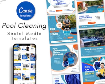 Pool Cleaning Social Media Templates & Instagram Posts - Pool Care Marketing Posts Templates - Pool Maintenance Social Media