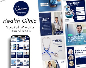 Medical Clinic Social Media Templates - Health Care Canva Posts - Editable Designs (Digital Download)