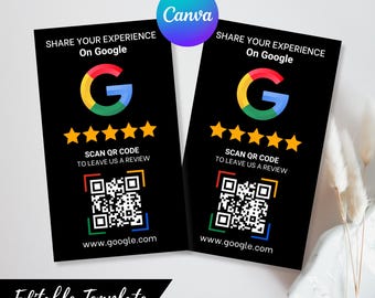 Google Review QR Code Sign Template - Scan to Review Card - Business Rating Feedback Canva Design