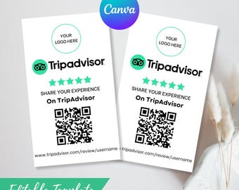 Tripadvisor Review Card Template - Editable QR Code Sign (2x3.5 Inches)
