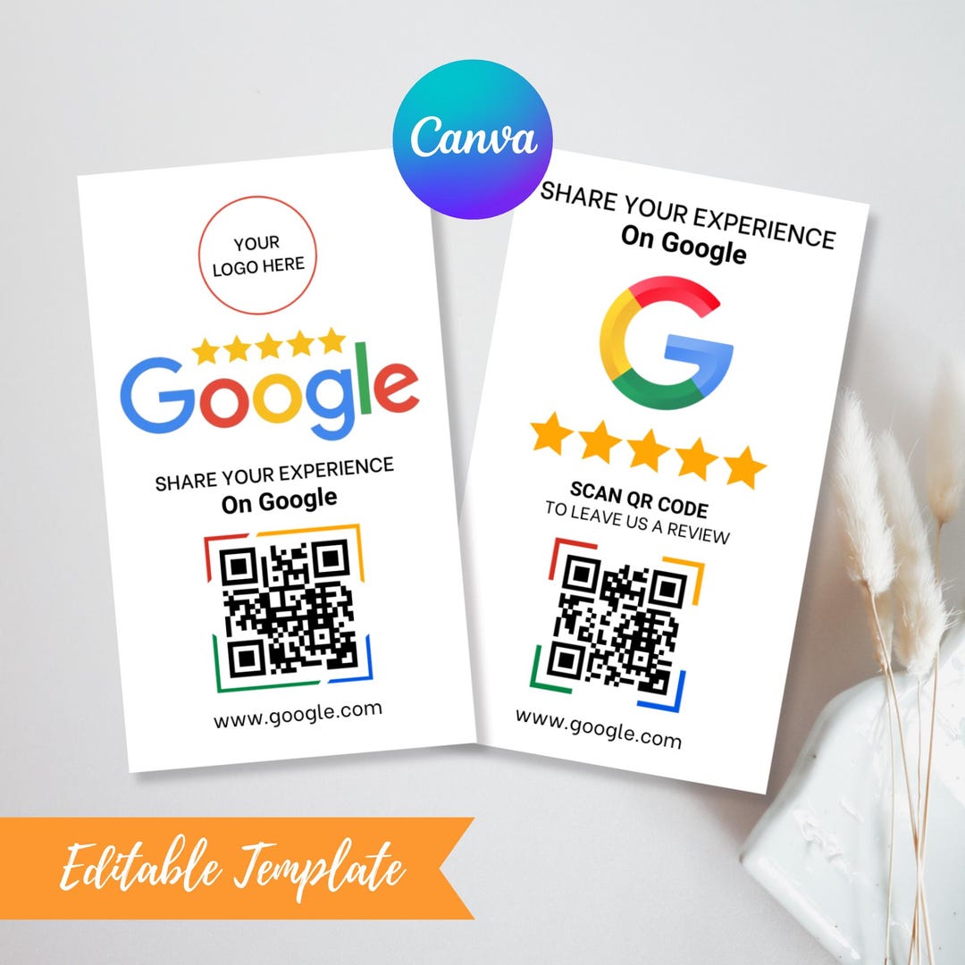 Google Review QR Code Sign Template - Scan to Review Card - Business ...
