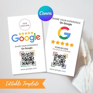 Google Review QR Code Sign Template - Scan to Review Card - Business Rating Feedback Canva Design